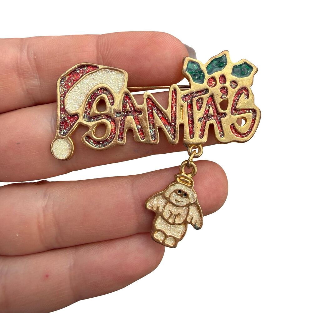 Santa’s Angel Brooch Vintage Christmas Jewelry Santa Pin